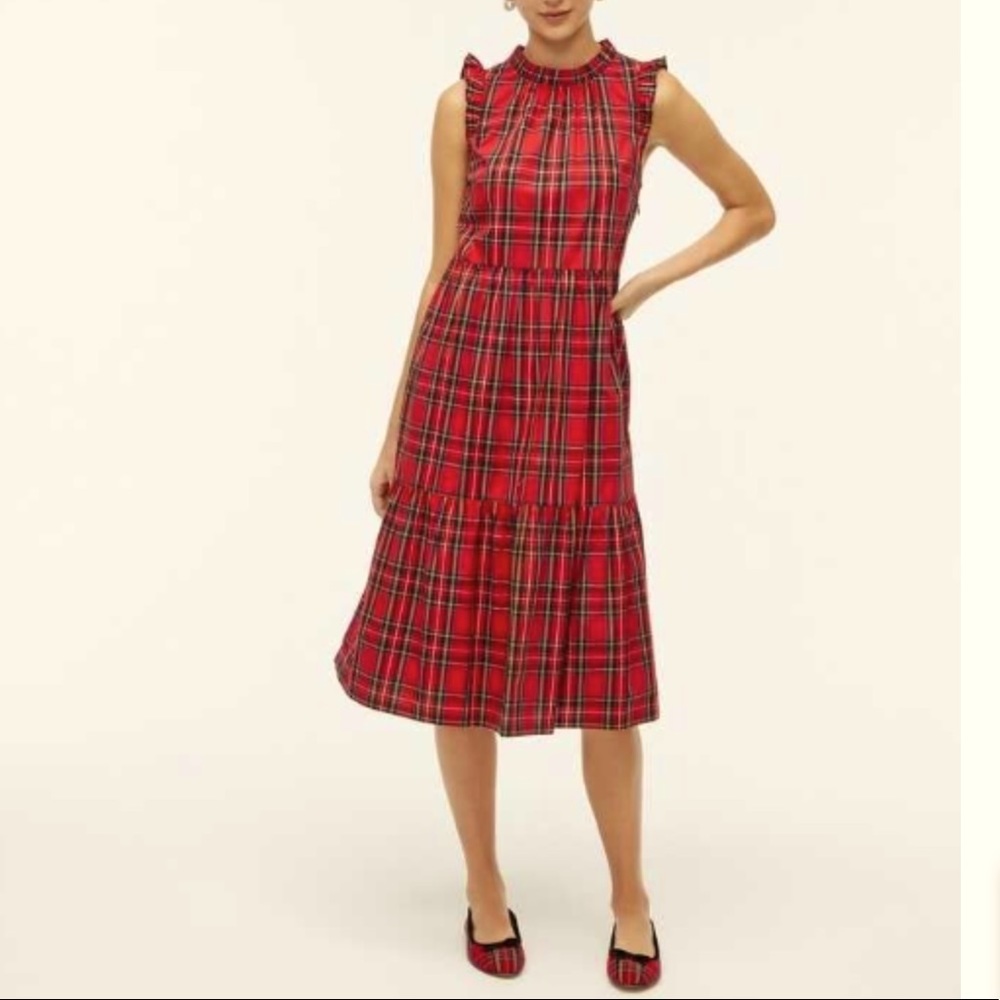🆕️ J Crew Classic Tartan Plaid Tiered ruffle midi dress size 8 NWT